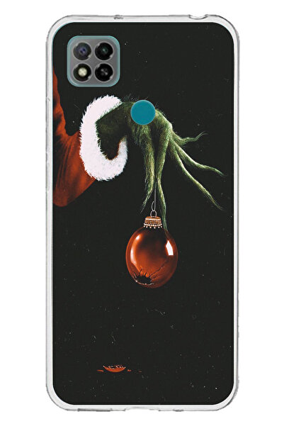 TechTree Redmi 9C / 10A Compatible Grinch Green Hand and Red Christmas Ball Printed Silicone Case