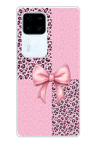 TechTree حافظة سيليكون متوافقة مع هاتف Vivo V30 بنمط الفهد الوردي وشريط مطبوع