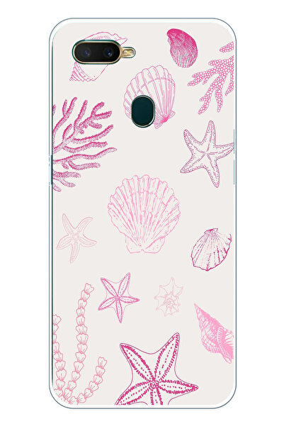 TechTree حافظة سيليكون متوافقة مع هاتف اوبو A5S-AX7-A12 باللون الوردي ونجم ال...