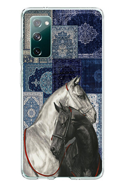 TechTree حافظة سيليكون متوافقة مع هاتف سامسونج جالاكسي S20 FE باللون الأزرق بنمط كليم أسود وأبيض مطبوع