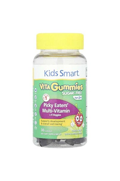 Kids سمارت فيتا علكة، فيتامينات متعددة للأطفال صعب الإرضاء + 4 خضراوات، للأعمار من 3 سنوات فما فوق، بنكهة الحمضيات والتوت، 30 علكة
