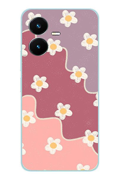 TechTree حافظة سيليكون متوافقة مع هاتف Vivo Y22 بلون الورد المجفف والليلك المموج مطبوع