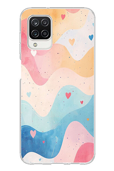 TechTree Samsung Galaxy A12-M12 Compatible Pastel Colored Wavy and Heart Printed Silicone Case