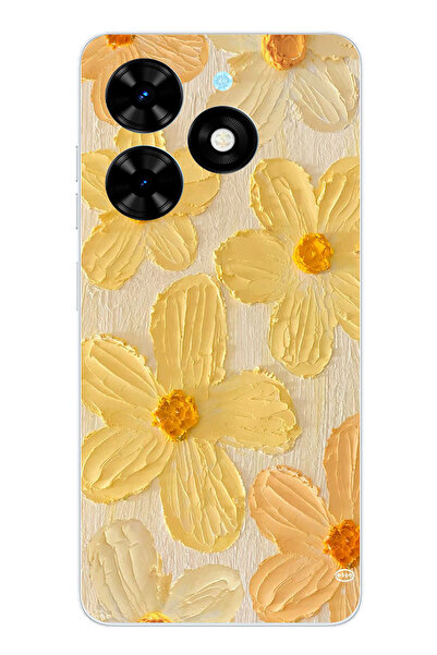 TechTree حافظة سيليكون متوافقة مع هاتف Tecno Spark Go 2024 بلون أصفر ديزي مطبوع