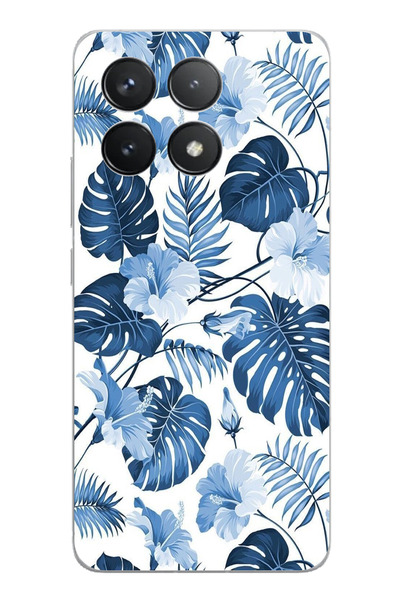 TechTree حافظة سيليكون مطبوع متوافقة مع POCO F6 PRO بنمط أوراق الشجر الزرقاء ...