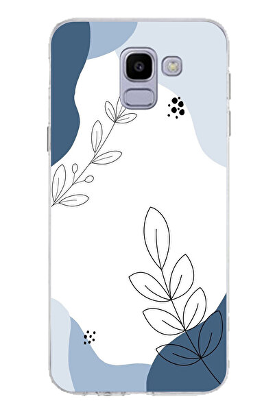 TechTree حافظة سيليكون متوافقة مع هاتف سامسونج جالاكسي J6 باللون الأزرق وخطوط...