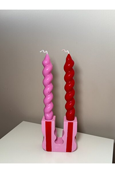 N&E Studio Özel Tasarım Karnaval Serisi Taş Şamdan Takımı - 2'li Renkli Spira...