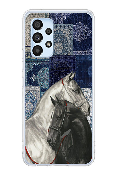 TechTree حافظة سيليكون متوافقة مع هاتف سامسونج جالاكسي A53 باللون الأزرق بنمط كليم أسود وأبيض مطبوع