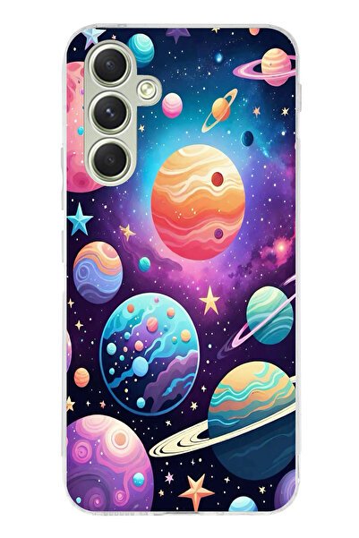 TechTree حافظة سيليكون مطبوع متوافقة مع هاتف سامسونج جالاكسي A15 بنمط الفضاء والكواكب والنجوم