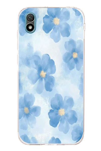 TechTree Huawei Y5 2019 - Honor 8S Uyumlu Mavi Çiçekler Baskılı Silikon Kılıf
