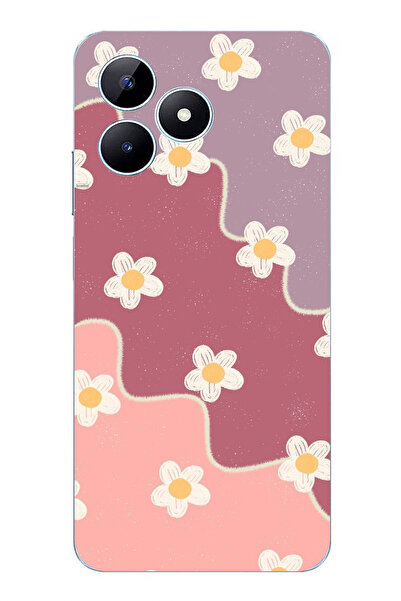 TechTree حافظة سيليكون متوافقة مع هاتف Realme Note 50 بلون الورد المجفف والليلك المموج مطبوع