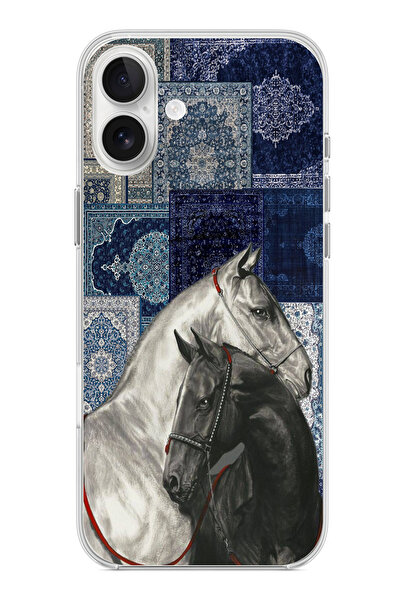 TechTree حافظة سيليكون متوافقة مع هاتف iPhone 16 PLUS بنمط سجادة زرقاء وحصان ...