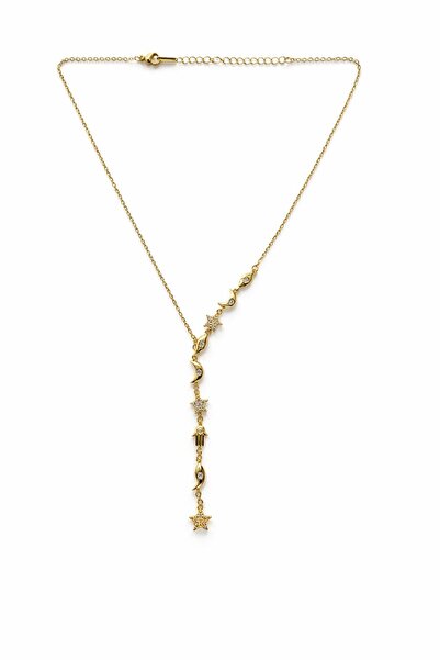 botanica Altın Renk Ay Yıldız Detaylı Uzun Kolye – Paslanmaz Çelik