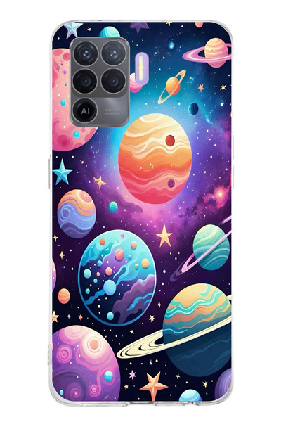 TechTree حافظة سيليكون مطبوع متوافقة مع هاتف OPPO Reno 5 Lite بنمط الفضاء وال...