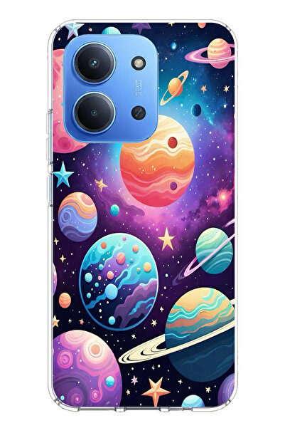 TechTree حافظة سيليكون مطبوع متوافقة مع هاتف Redmi 15C بنمط الفضاء والكواكب والنجوم