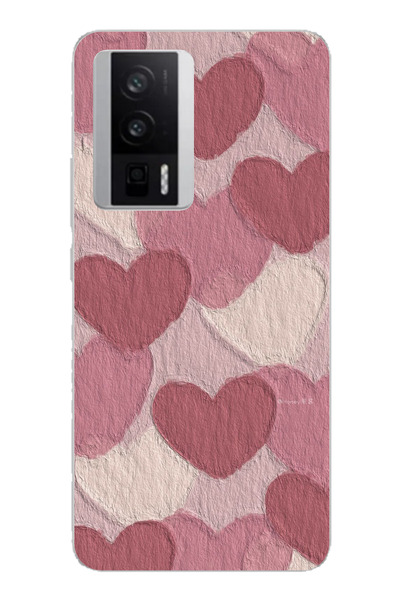 TechTree حافظة سيليكون مطبوع متوافقة مع POCO F5 PRO مع لون وردي باستيل وقلب وردي