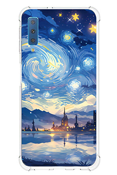 TechTree حافظة سيليكون متوافقة مع هاتف سامسونج جالاكسي A7 2018 بتصميم السماء ...