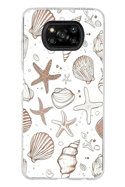 TechTree Poco X3-X3 PRO-NFC Uyumlu Kahverengi Deniz Yıldızı ve Kabuklu Baskıl...
