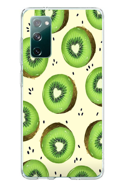 TechTree حافظة سيليكون متوافقة مع هاتف سامسونج جالاكسي S20 FE باللون الأخضر وشرائح الكيوي وقلب كور مطبوع