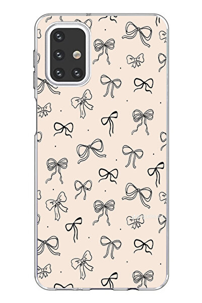 TechTree Samsung Galaxy M31S Compatible Black Bow Patterned Cream Color Printed Silicone Case