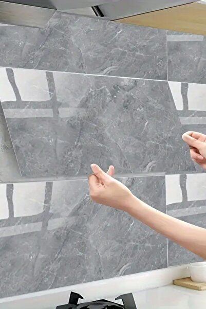 BM Makina 60x30 cm Gri Mermer Desenli Alüminyum Plastik Duvar Sticker - Su, Y...