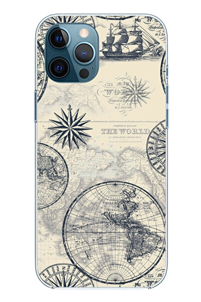 TechTree حافظة سيليكون متوافقة مع هاتف iPhone 12 PRO MAX وخرائط العالم القديم...