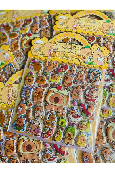 PABS Capybara Kabartmalı Sticker Seti-2 Sayfa 70 Adet Boyut 20*20 +3 yaş üstü