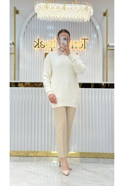 Nefise Angora Fitilli Bisiklet Yaka Tunik