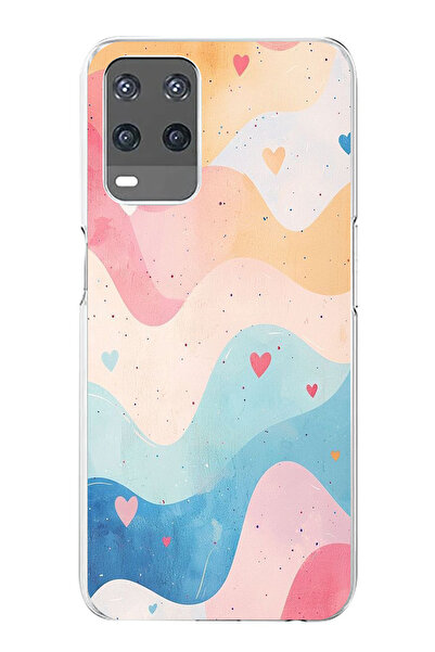 TechTree حافظة سيليكون متوافقة مع هاتف OPPO A54 بألوان باستيل ومموجة وقلب مطبوع