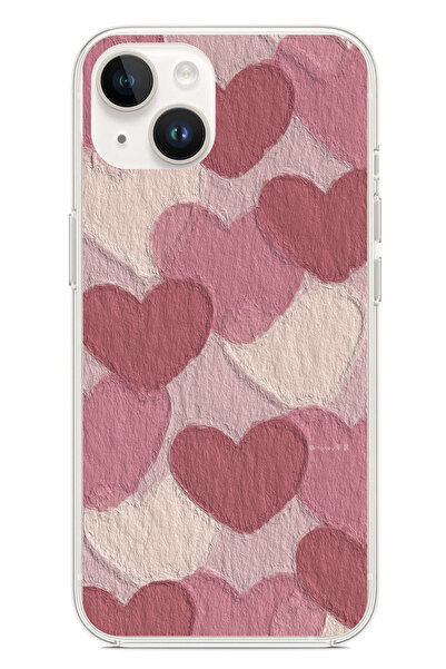 TechTree حافظة سيليكون مطبوع متوافقة مع iPhone 13-14 بلون وردي باستيل وقلب وردي