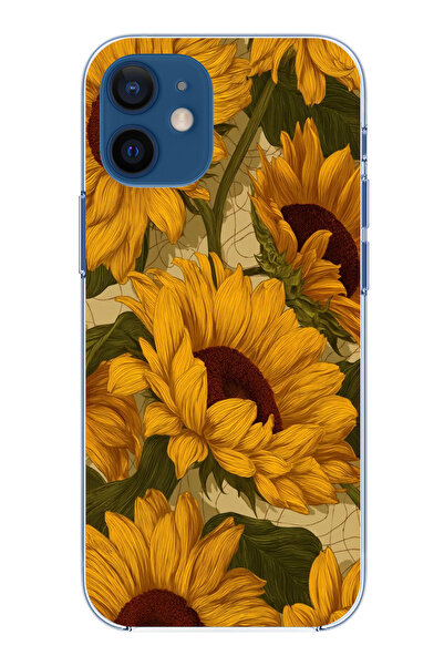 TechTree iPhone 12 Mini Compatible Golden Yellow Sunflower Garden Printed Sil...