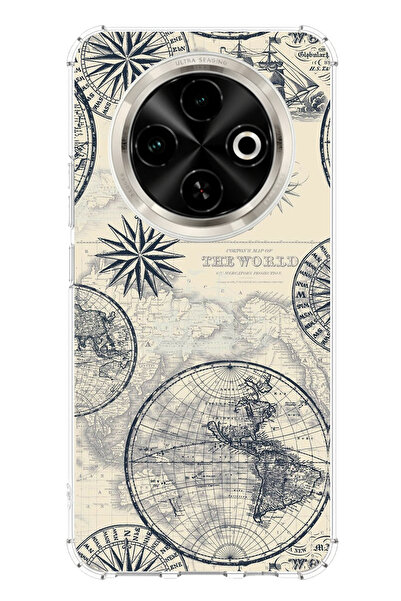 TechTree حافظة سيليكون متوافقة مع هاتف Tecno Spark 30C تحمل خريطة العالم القد...