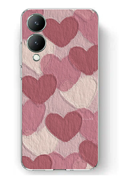 TechTree حافظة سيليكون مطبوع متوافقة مع هاتف Vivo Y17s بلون وردي باستيل وقلب ...