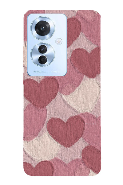 TechTree Oppo Reno 11F Compatible Pastel Dusty Rose and Pink Heart Printed Si...