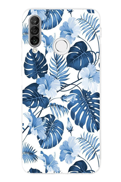 TechTree حافظة سيليكون مطبوع متوافقة مع هاتف هواوي P30 لايت بنمط أوراق الشجر ...