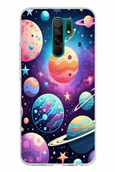 TechTree حافظة سيليكون مطبوع متوافقة مع هاتف Redmi 9 بنمط الفضاء والكواكب وال...