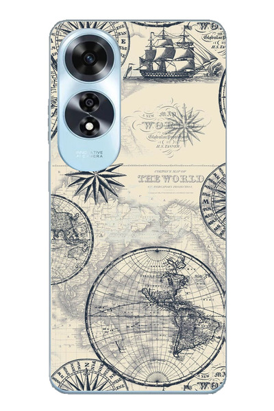 TechTree حافظة سيليكون متوافقة مع هاتف اوبو A60 تحمل خريطة العالم القديمة وال...