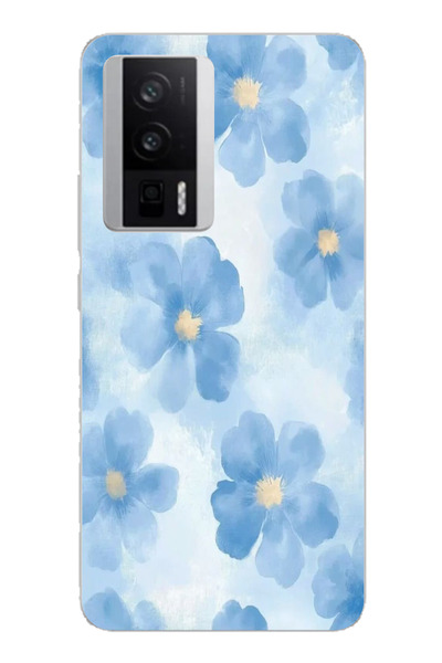 TechTree Poco F5 Pro Compatible Blue Flowers Printed Silicone Case