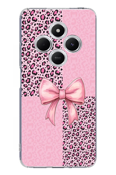 TechTree حافظة سيليكون متوافقة مع هاتف Redmi 14C بنمط الفهد الوردي وشريط مطبوع