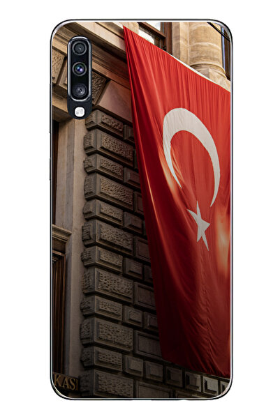 TechTree حافظة سيليكون متوافقة مع هاتف سامسونج جالاكسي A70 بتصميم العلم الترك...