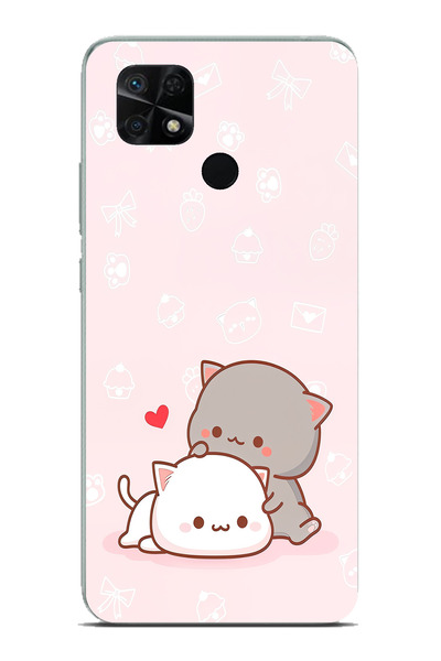 TechTree حافظة سيليكون مطبوع متوافقة مع Redmi 10C - POCO C40 على شكل قطط لطيفة وريموتية