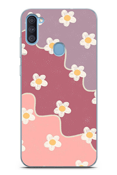 TechTree حافظة سيليكون متوافقة مع هاتف سامسونج جالاكسي A11-M11 بلون الورد المجفف والليلكي المموج مطبوع