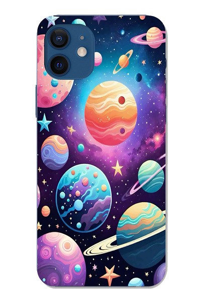 TechTree حافظة سيليكون مطبوع متوافقة مع هاتف iPhone 12-12 PRO بنمط الفضاء وال...