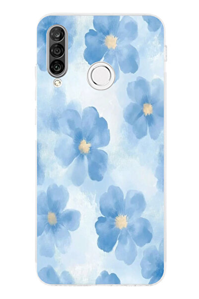 TechTree حافظة سيليكون متوافقة مع هاتف هواوي بي 30 لايت باللون الأزرق مطبوع