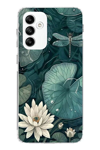 TechTree حافظة سيليكون متوافقة مع هاتف سامسونج جالاكسي A05s على شكل زهرة اللوتس والنيرس مطبوع