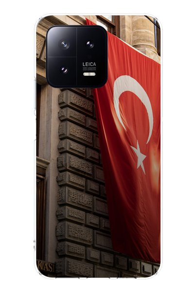 TechTree حافظة سيليكون متوافقة مع هاتف Xiaomi Mi 13 بتصميم العلم التركي مطبوع