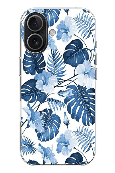 TechTree حافظة سيليكون مطبوع متوافقة مع هاتف iPhone 17 بنمط أوراق الشجر الزرق...