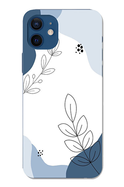 TechTree iPhone 12-12 Pro Compatible Blue Tranquility Shapes and Botanical Li...