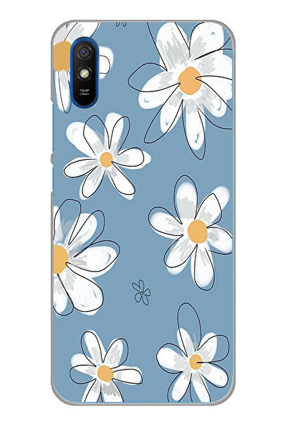 TechTree حافظة سيليكون متوافقة مع هاتف Redmi 9A باللون الأزرق ديزي جاردن مطبوع