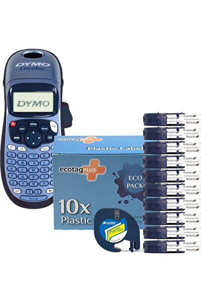 Dymo Letratag Etiket Yazıcı ve Ecotag Muadil Plastik Yedek Şerit Etiket 10'lu (SARI)
